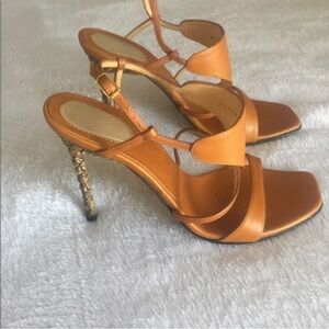 Casadei Orange Brown Leather Heels